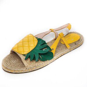 KATE SPADE MWOB Tropical Pineapple Flat Espadrille Slingback Sandals Yellow